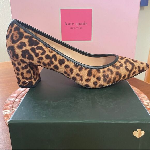 NIB Kate Spade Menorca Calf Hair Pointed Toe Pump Block Heel Brown Black Sz 5.5 - Picture 2 of 12